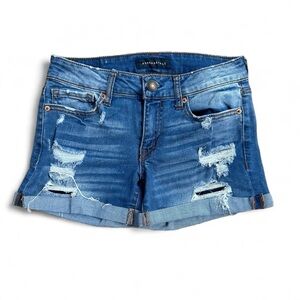 Aeropostale women’s midi jean denim distressed shorts size 0 stretch